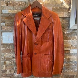 Vintage 70’s Christopher Rand Burt Orange Womens Leather Jacket Coat size 36